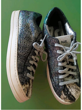 P448 John Jafar-Anthropologie-Sneakers Metallic Sparkle Pony Hair Toe-38/7.5 US